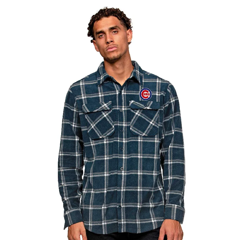Referral Discount Chicago Cubs Flannel Bullseye Plain Micro Fleece Button-Up Shirt