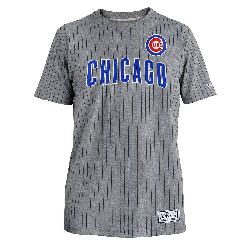Act Now Chicago Cubs Grey Bullseye Pinstripe Crew Ringer T-Shirt