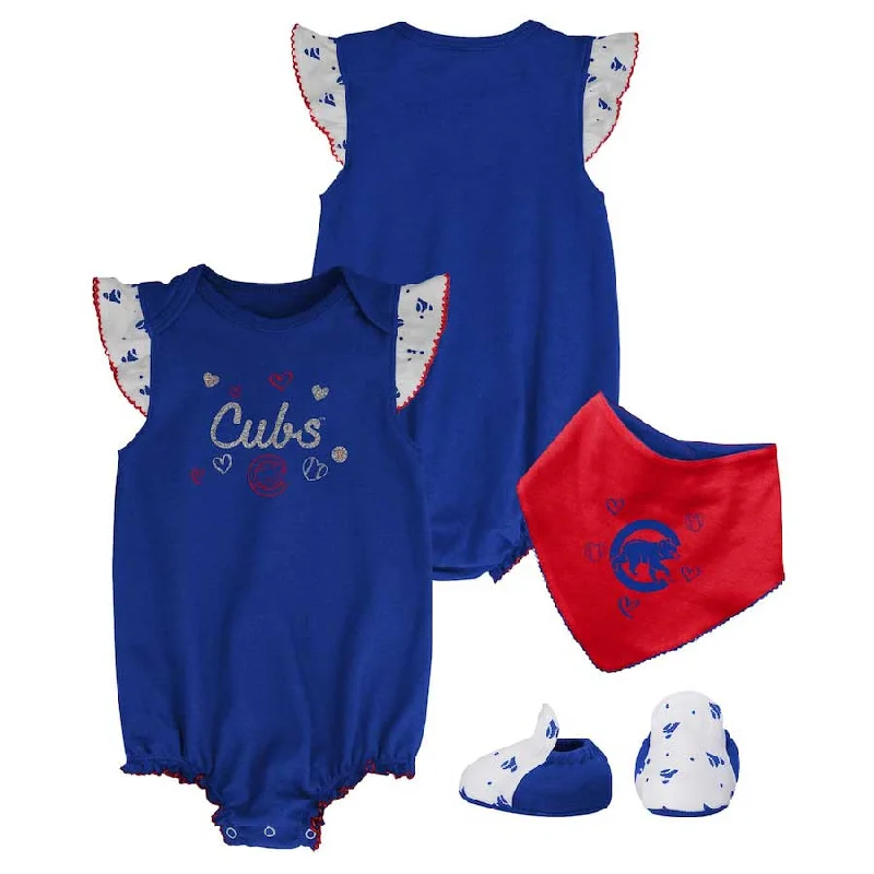 Quick Sale Chicago Cubs Newborn Girls Home Plate Bib Bootie & Creeper Set