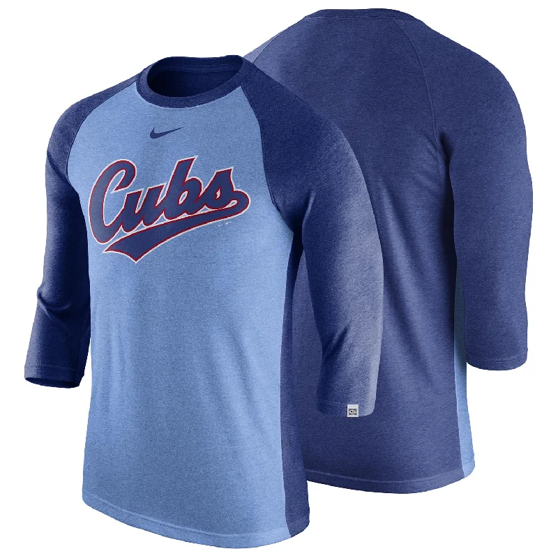 Final Clearance Chicago Cubs Nike Script Tri-Blend Raglan 3/4-Sleeve T-Shirt
