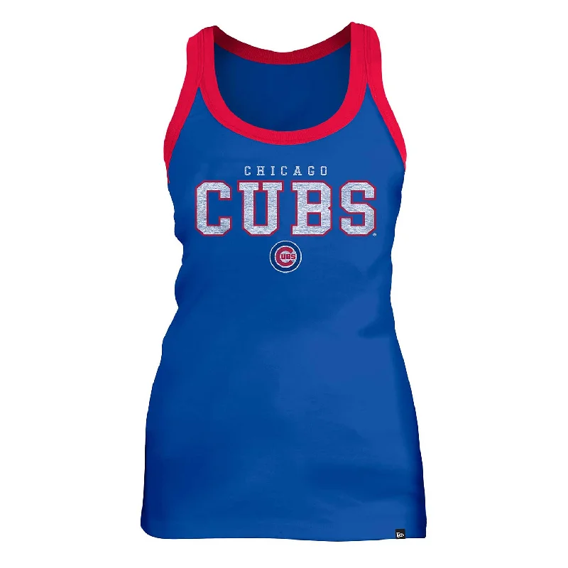 Unbeatable Prices Chicago Cubs Women's Bullseye Contrast Trim Racer Back Tank Top
