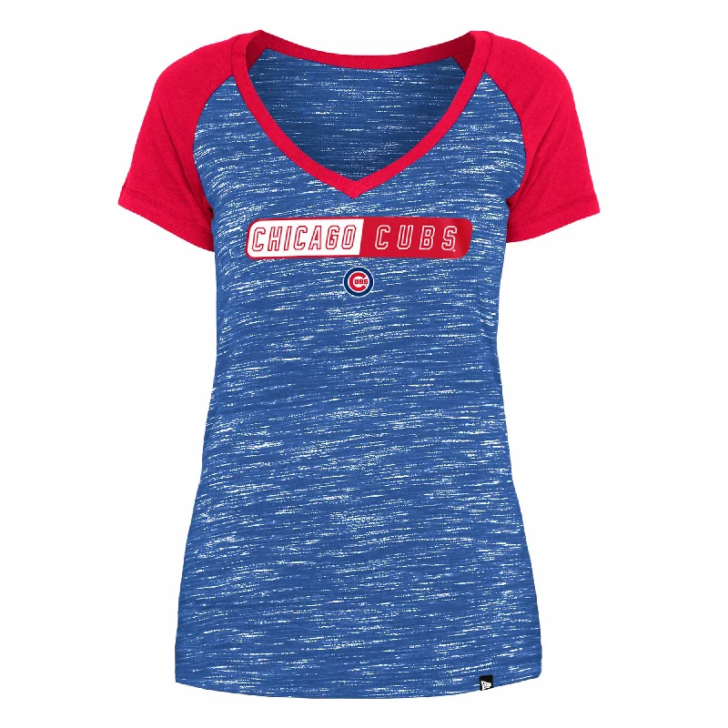 Flash Sale Chicago Cubs Women's Two Tone V-Neck Wordmark T-Shirt