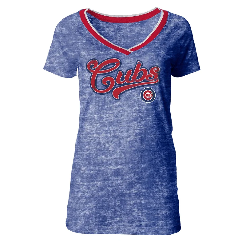 Limited Quantity Chicago Cubs Women's Crossover Burnout V-Neck T-Shirt