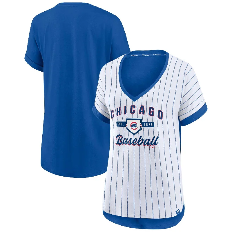 Daily Special Chicago Cubs Women's Iconic Biblend Pinstripe V-Neck T-Shirt