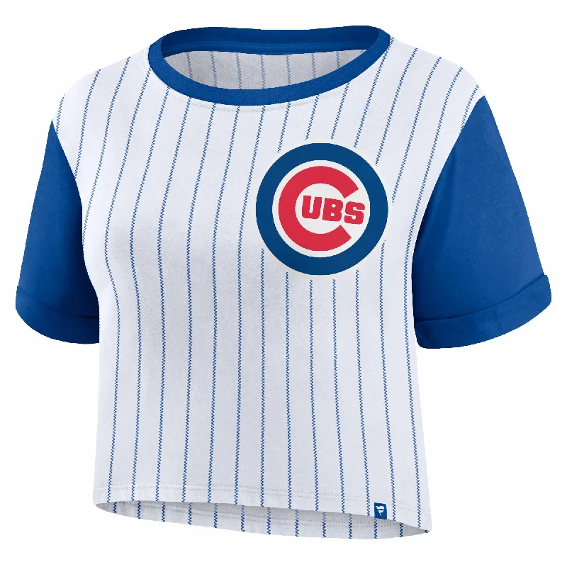 Limited Availability Chicago Cubs Women's Large Logo Biblend Pinstripe Tee
