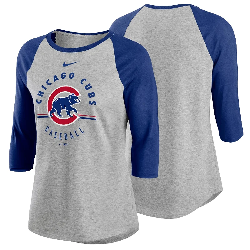 New Deals Chicago Cubs Women's Nike Encircled Tri Blend 3/4 Sleeve Raglan Tee Shirt