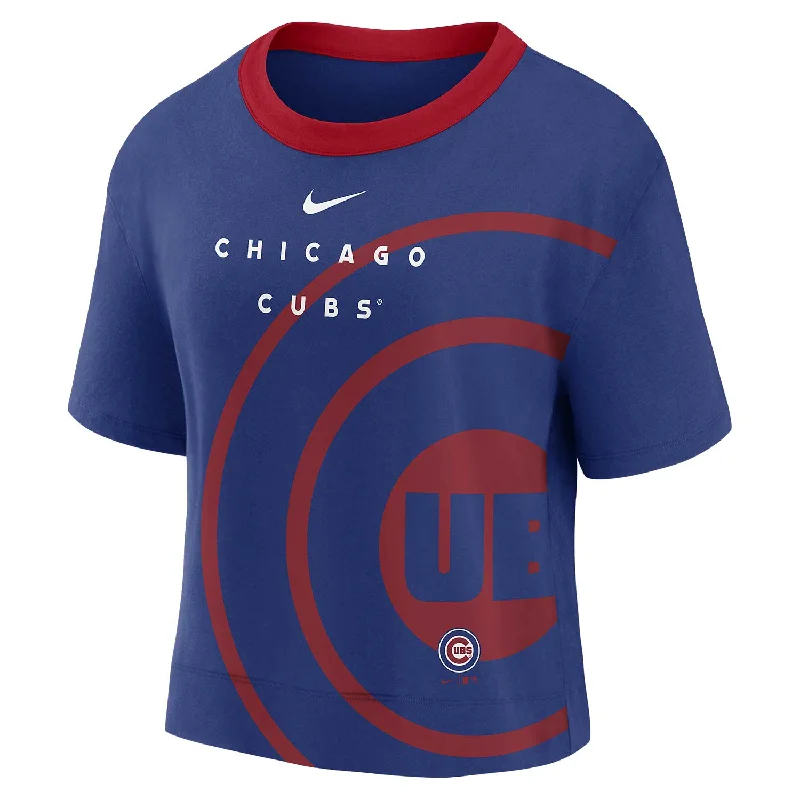 Great Deal Chicago Cubs Women's Nike Team First High Hip Boxy T-Shirt