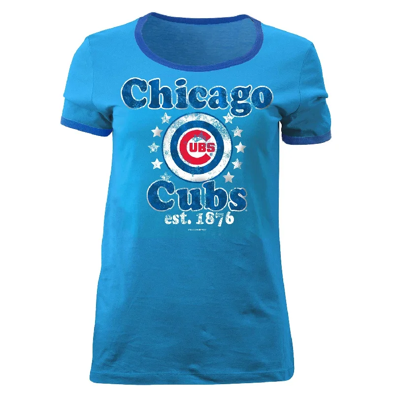Special Promotion Chicago Cubs Women's Retro Script Ringer T-Shirt