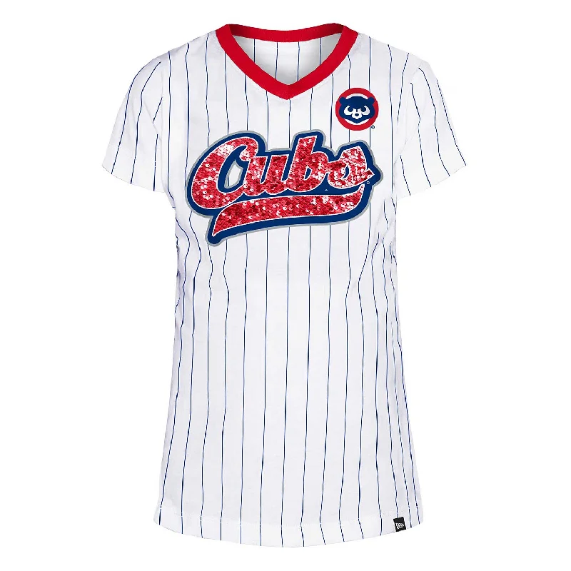 Lowest Prices Chicago Cubs Youth Girls 1984 Pinstripe V-Neck T-Shirt