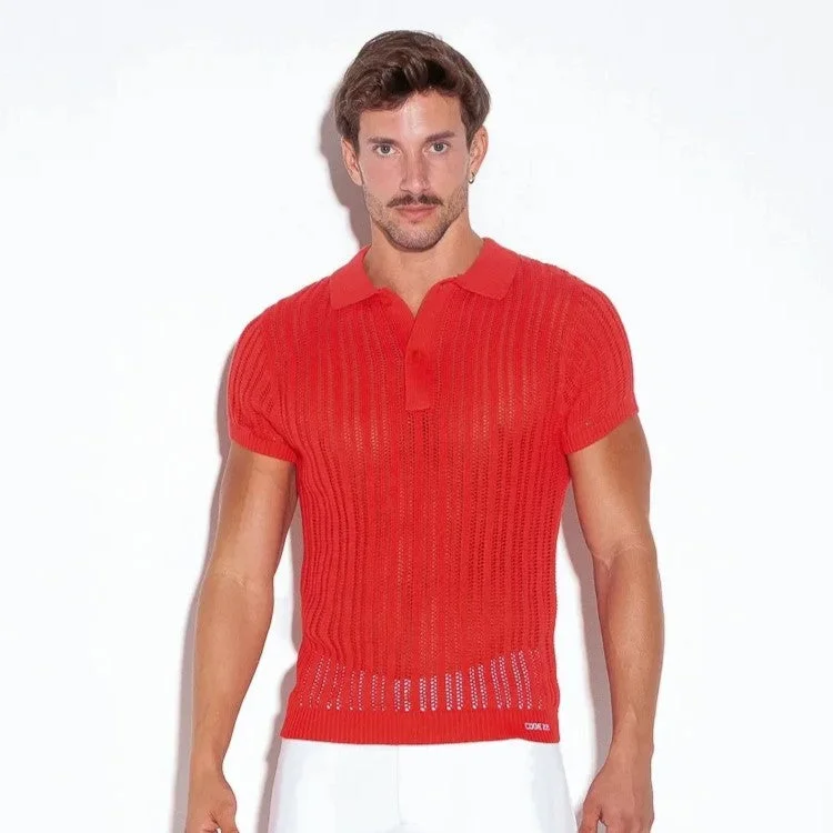 Quick Sale Code 22 knit polo shirt 7003 coral red