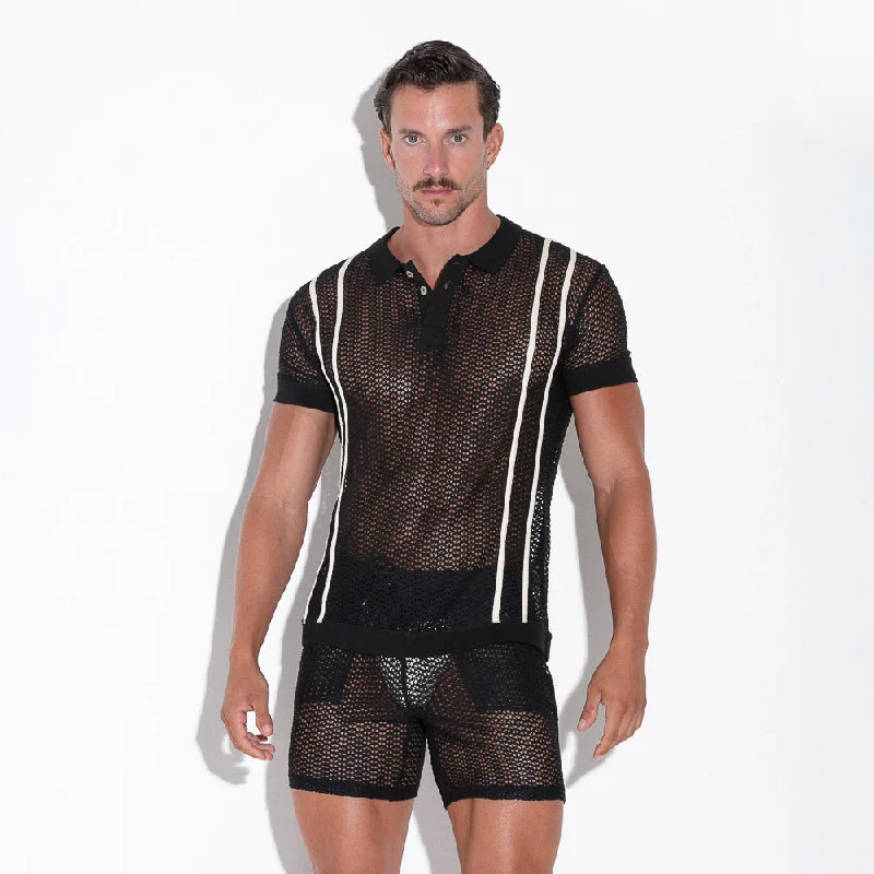 One-Day Only Code 22 Openwork 9735 mesh polo shirt black
