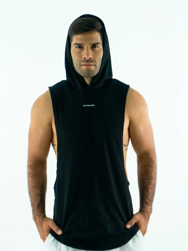 Deep Savings Men's Hoodie Sleeveless Tank- Black