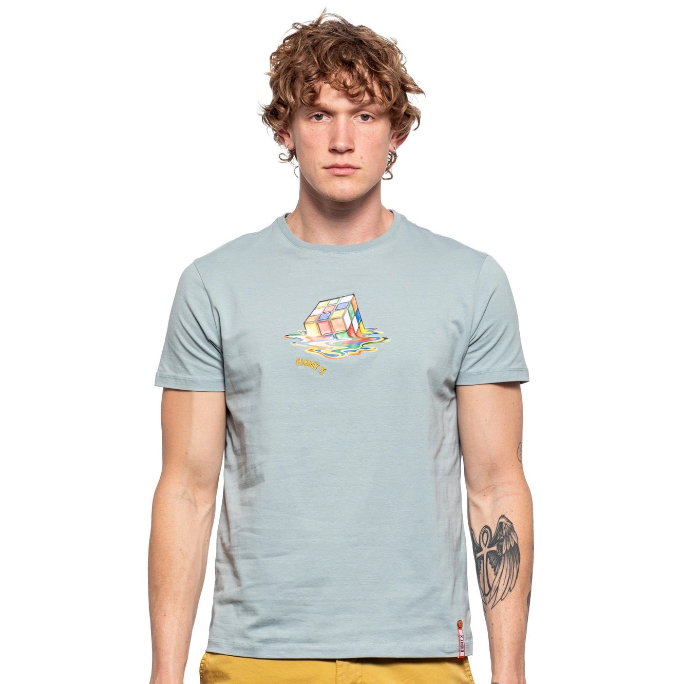 Don't Delay Eight X Cubed textured graphic t-shirt sage green