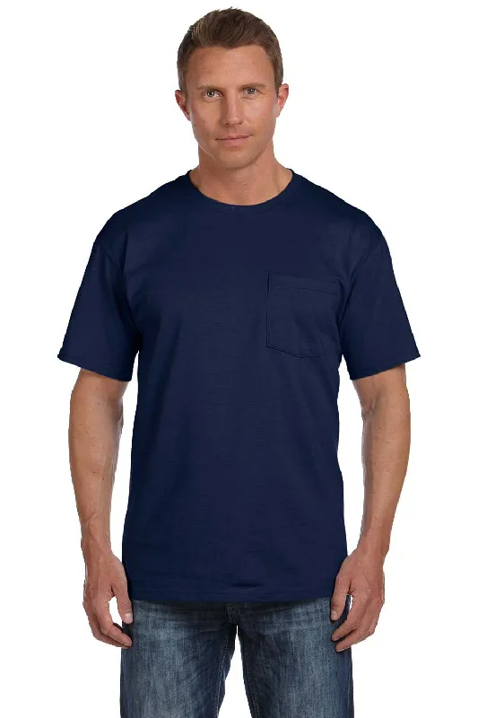 Closeout Sale Fruit Of The Loom Mens HD Jersey Short Sleeve Crewneck T-Shirt w/ Pocket - Navy Blue Closeout Sale Fruit Of The Loom Mens HD Jersey Short Sleeve Crewneck T-Shirt w/ Pocket - Navy Blue
