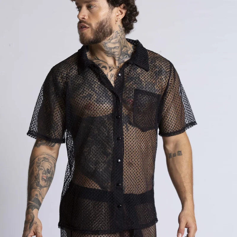 Instant Deal Gigo Striking short sleeve lace shirt black