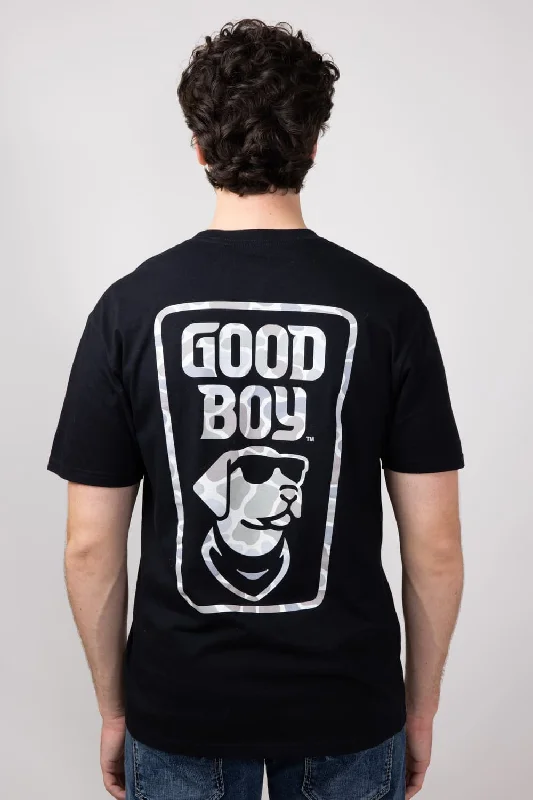 Savings Event Good Boy Camo Dog T-Shirt for Men in Black | 2214-BLACK
