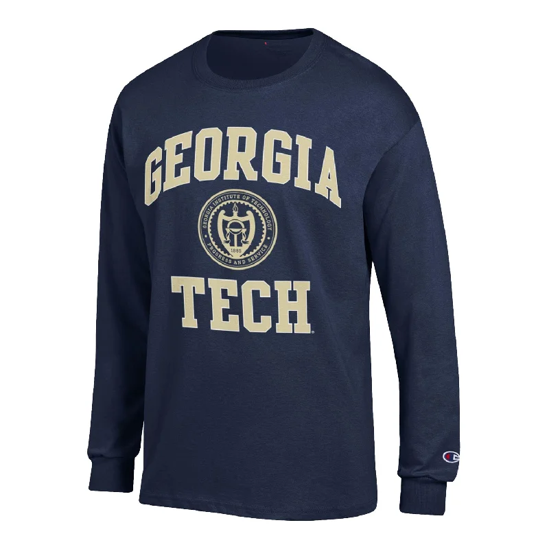 Time-Limited Offer Georgia Tech Yellow Jackets Seal Tech Navy Long Sleeve T-Shirt