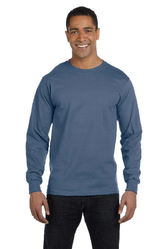 Price Rollback Hanes Mens Beefy-T Long Sleeve Crewneck T-Shirt - Denim Blue