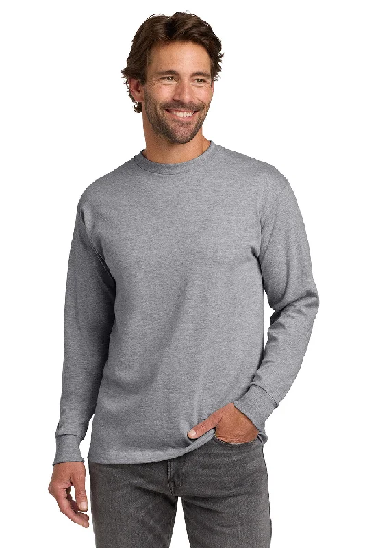 Shop and Save Hanes Mens Beefy-T Long Sleeve Crewneck T-Shirt - Light Steel Grey