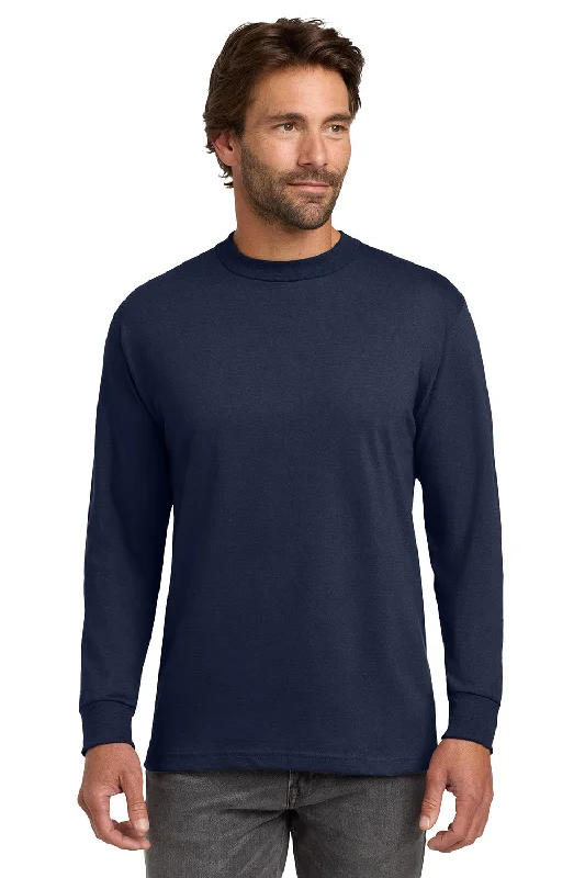 Weekend Savings Delight Hanes Mens Beefy-T Long Sleeve Crewneck T-Shirt - Navy Blue