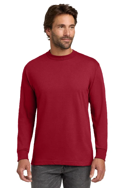 Midnight Madness Hanes Mens Beefy-T Long Sleeve Crewneck T-Shirt - Deep Red