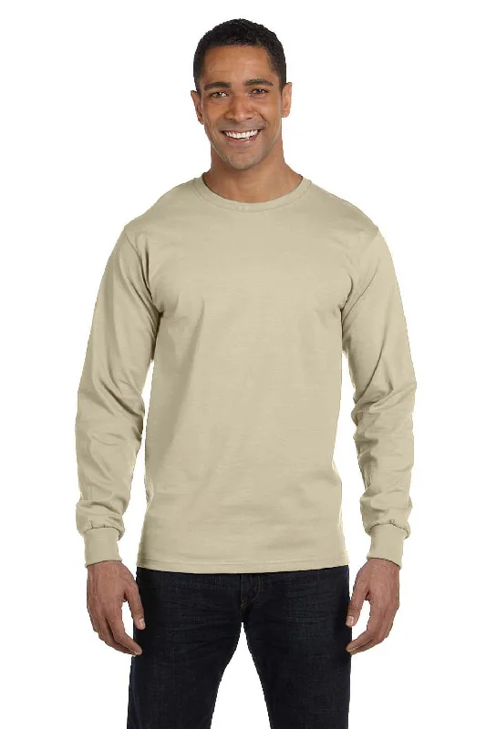 New Deals Hanes Mens Beefy-T Long Sleeve Crewneck T-Shirt - Sand