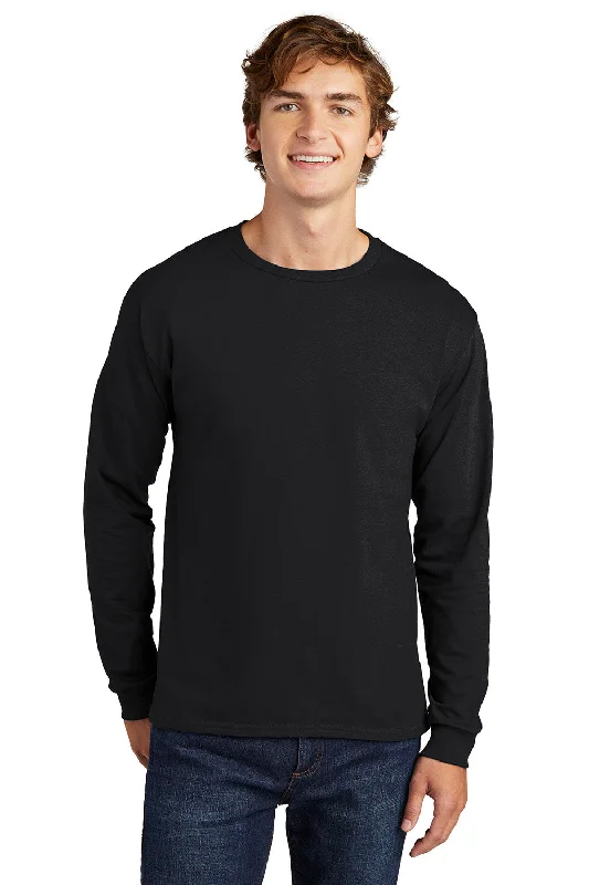 Overstock Clearance Hanes Mens ComfortSoft Long Sleeve Crewneck T-Shirt - Black