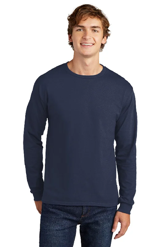 Daily Deals Hanes Mens ComfortSoft Long Sleeve Crewneck T-Shirt - Navy Blue