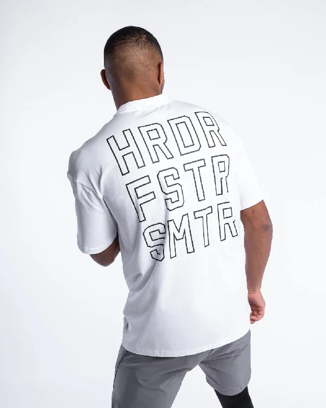 Make Your Weekend Count with Savings HRDR FSTR SMTR Oversized T-Shirt - White