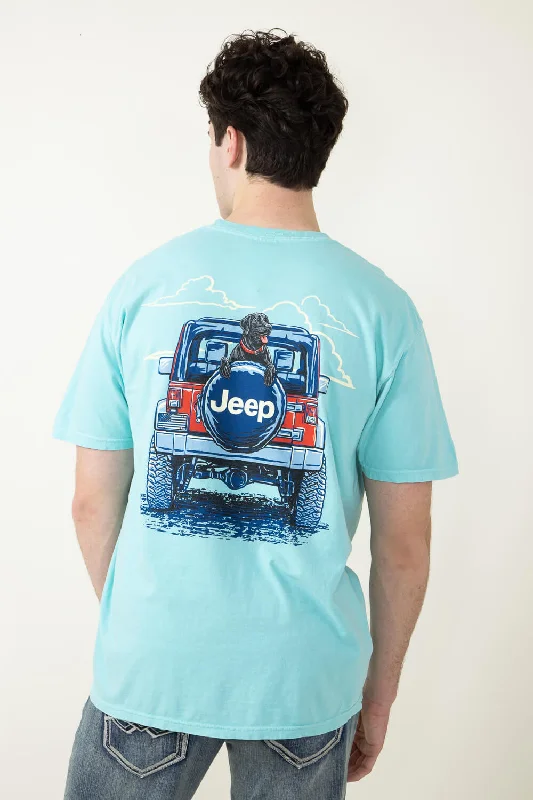 Online Only Jeep and Dog T-Shirt in Mint Blue | 2758-CHALKYMINT