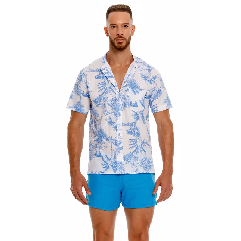 Shop the Weekend Away JOR Qatar short sleeve linen shirt floral blue