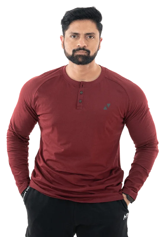 Price Rollback Maroon Full Sleeves Henley Tee