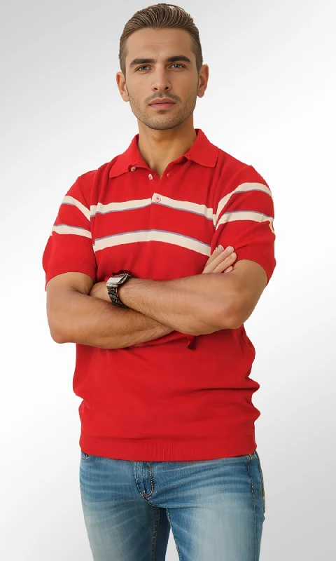 Best Bargains Men Knitted Striped T-Shirt (Burgundy)