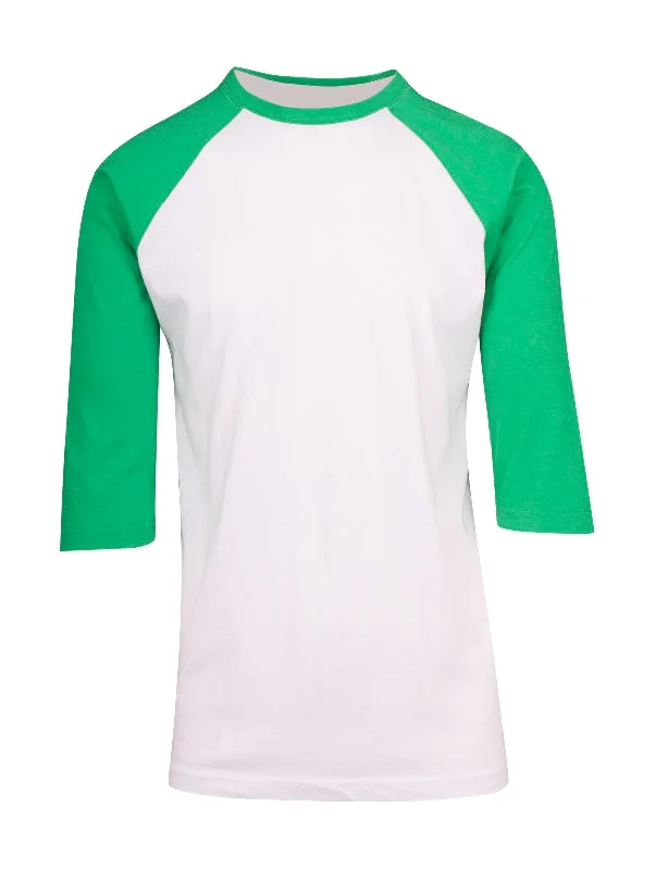 Deal of the Day Mens 3/4 Sleeve Raglan Tee - White/Emerald