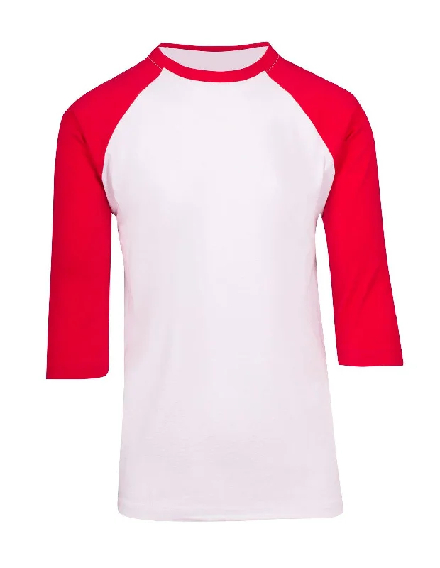 Special Offer Mens 3/4 Sleeve Raglan Tee - White/Red