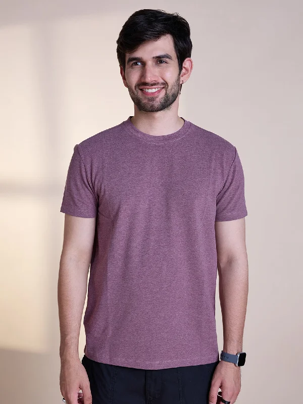 Super Discount Anti Stain & Anti Odor Cotton Round Neck Tee - Burgundy Melange