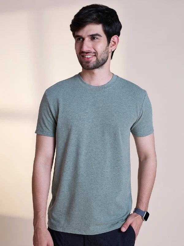 Today Only Anti Stain & Anti Odor Cotton Round Neck Tee - Olive Melange