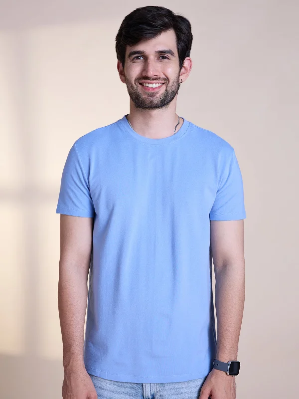 Flash Deal Anti Stain & Anti Odor Cotton Round Neck Tee - Powder Blue