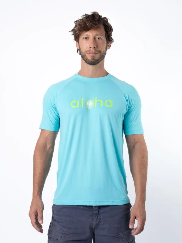 Extra Discount Men's Dri-Fit T-Shirt with ALOHA graphic - OCEAN / LIME GREEN