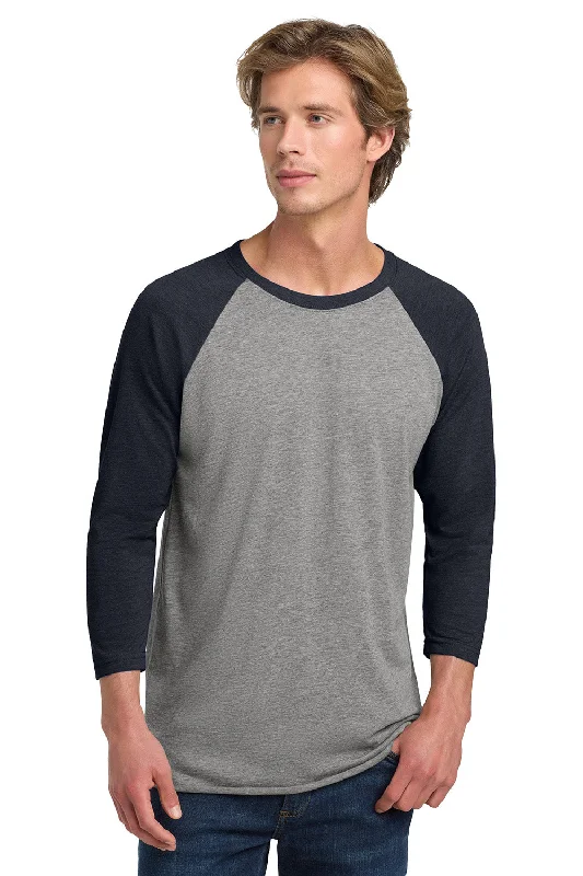Limited Availability Next Level Mens Jersey 3/4 Sleeve Crewneck T-Shirt - Heather Grey/Vintage Navy Blue Limited Availability Next Level Mens Jersey 3/4 Sleeve Crewneck T-Shirt - Heather Grey/Vintage Navy Blue