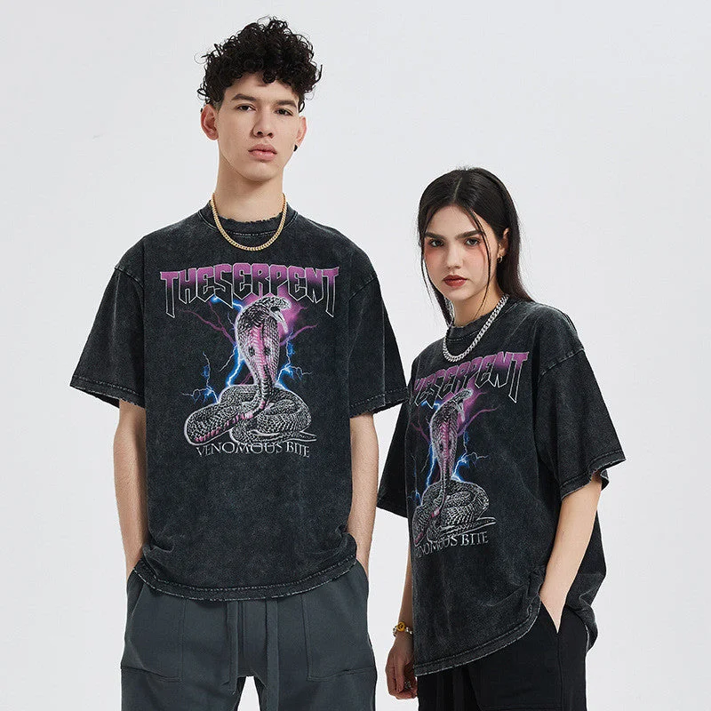 Markdowns Oversize Old Printed Cobra Men Women Short Sleeved T Shirt