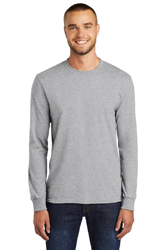 Time-Sensitive Port & Company Mens Core Long Sleeve Crewneck T-Shirt - Ash Grey