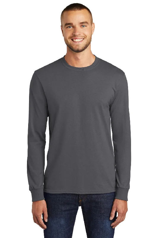 Value Deals Port & Company Mens Core Long Sleeve Crewneck T-Shirt - Charcoal Grey
