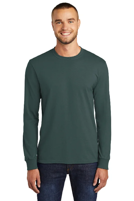 Stock Up Port & Company Mens Core Long Sleeve Crewneck T-Shirt - Dark Green