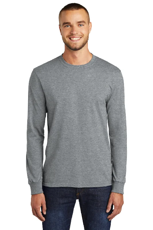 Weekend Specials to Grab Port & Company Mens Core Long Sleeve Crewneck T-Shirt - Heather Grey