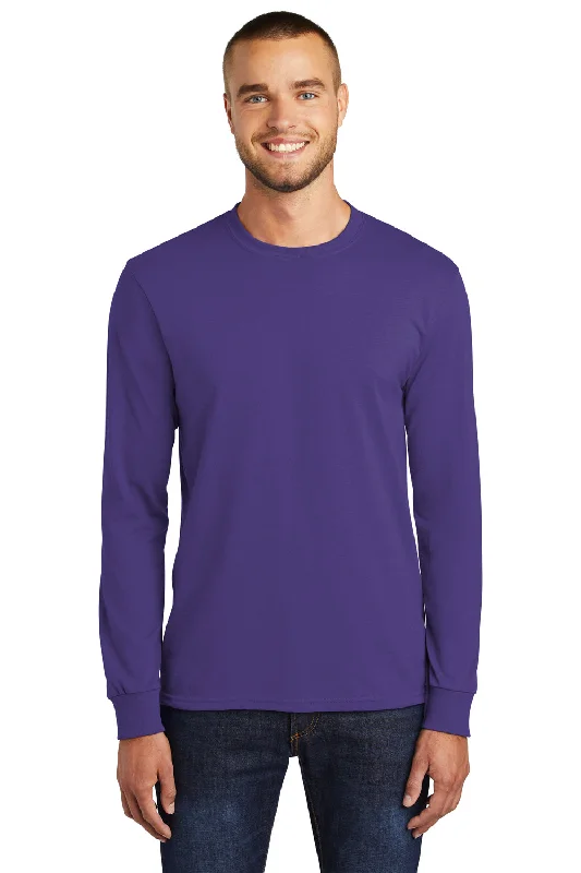 Online Exclusive Port & Company Mens Core Long Sleeve Crewneck T-Shirt - Purple