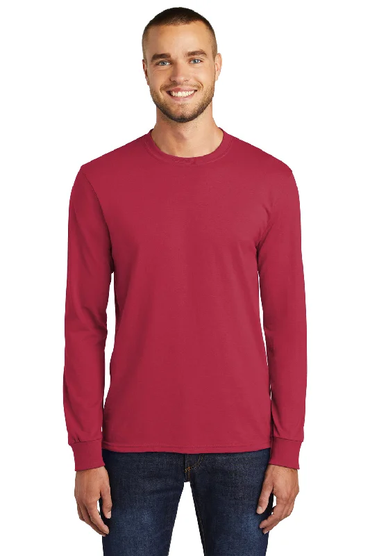 Best Bargains Port & Company Mens Core Long Sleeve Crewneck T-Shirt - Red