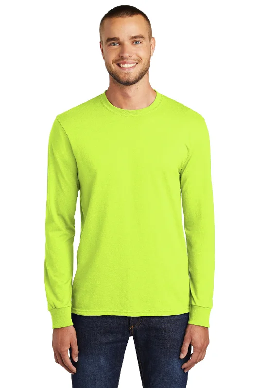 Quick Deals Port & Company Mens Core Long Sleeve Crewneck T-Shirt - Safety Green