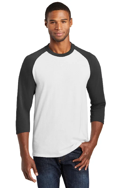 Savings Alert Port & Company Mens Core Moisture Wicking 3/4 Sleeve Crewneck T-Shirt - White/Jet Black