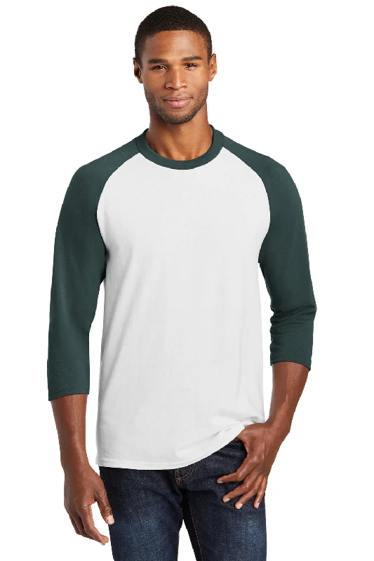 Weekend Discounts to Savor Port & Company Mens Core Moisture Wicking 3/4 Sleeve Crewneck T-Shirt - White/Dark Green - Closeout Weekend Discounts to Savor Port & Company Mens Core Moisture Wicking 3/4 Sleeve Crewneck T-Shirt - White/Dark Green - Closeout